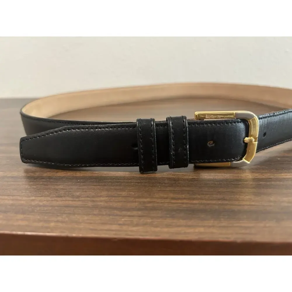 Genuine Leather 4500 Classic‎ Black Belt Men's Size 46 Argentina Gold Buckle
